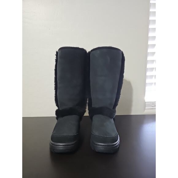 UGG Sunburst Tall Women's Black Suede Sheepskin Shearling Boots size US 5/EU 36 - Picture 2 of 5